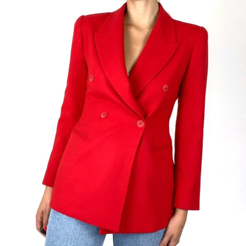 Vintage Cherry Red Wool Blazer Suit Jacket